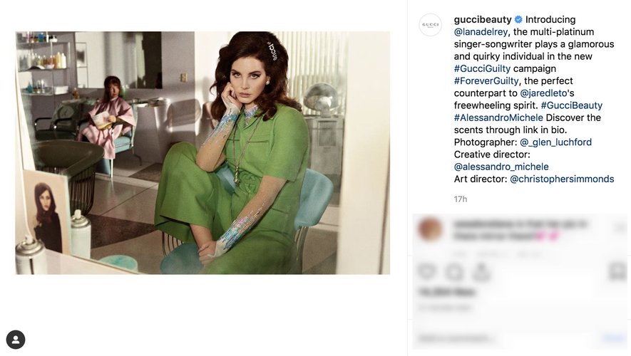 Lana Del Rey dans la campagne Gucci Guilty 2019 (Instagram 2019)