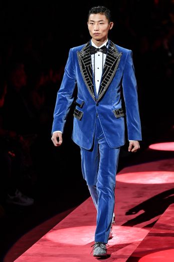 Le costume vu par Dolce & Gabbana. Défilé automne-hiver 2019-2020 à Milan. Le 12 janvier 2019.