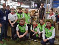 Les lycéens de La Roque et leurs professeurs entourent leur vache aubrac qu'ils ont baptisée Occitanie.