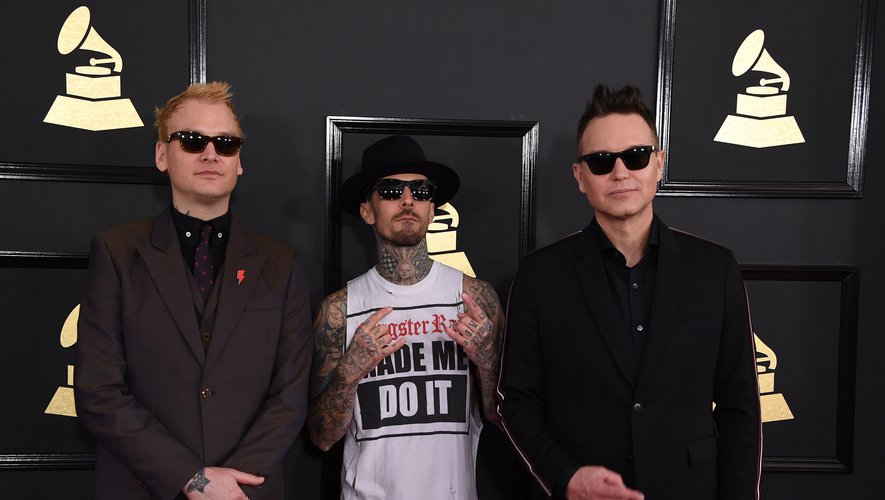 Les membres du groupe Blink 182 arrivent à la soirée précédant la retransmission des Grammy Awards en 2017.
