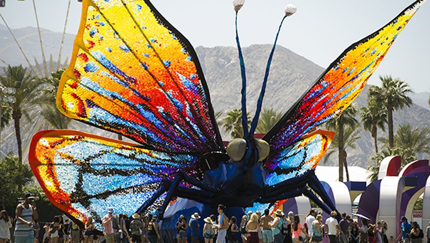 Une sculpture en forme de papillon lors de l'édition 2015 du festival de musique de Coachella aux Etats-Unis