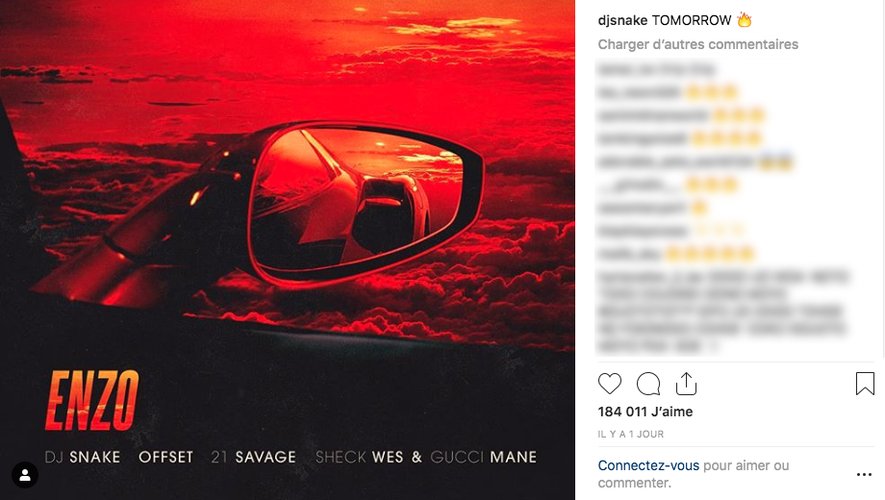 DJ Snake a annoncé la sortie du morceau "Enzo" sur Instagram.