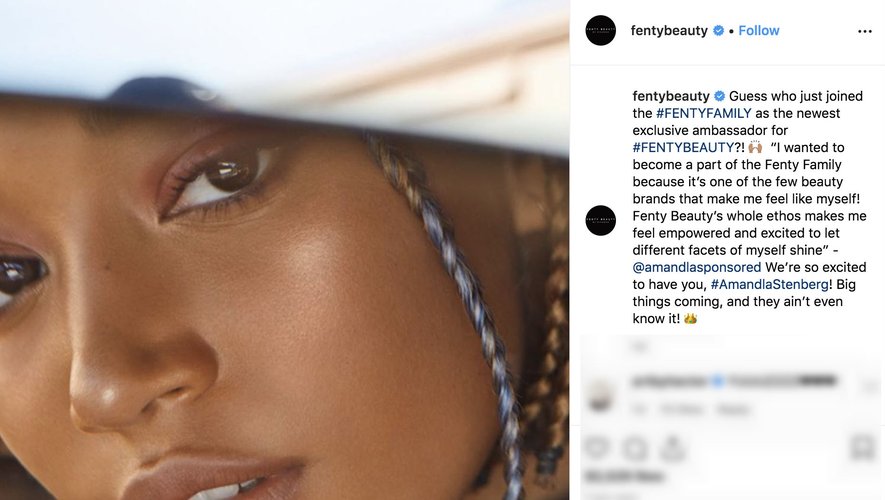 Amandla Stenberg pour Fenty Beauty sur Instagram 2019
