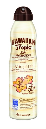La Brume Silk Hydration Air Soft SPF50 par Hawaiian Tropic - Prix : 11€90 les 180 ml - Site : www.hawaiiantropic.fr.