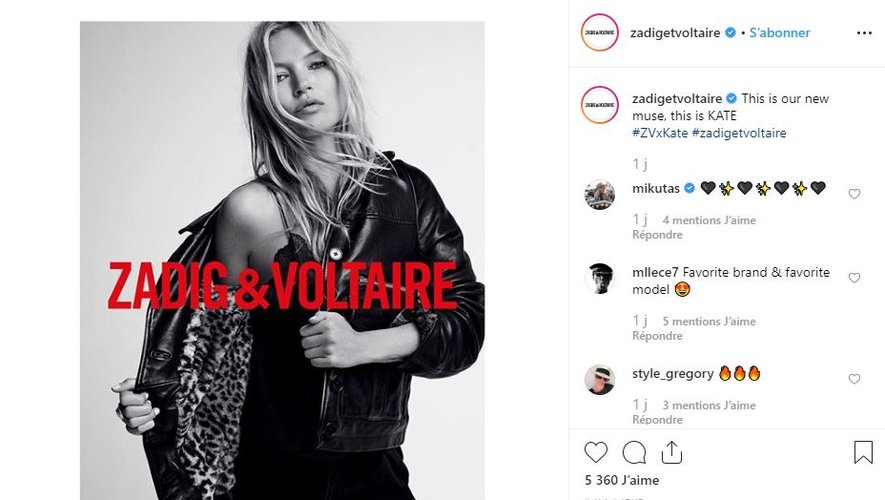 Kate Moss prête ses traits à la nouvelle campagne de Zadig & Voltaire.