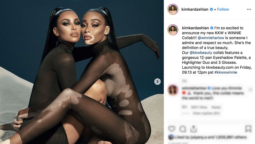 Kim Kardashian sur Instagram avec le mannequin Winnie Harlow