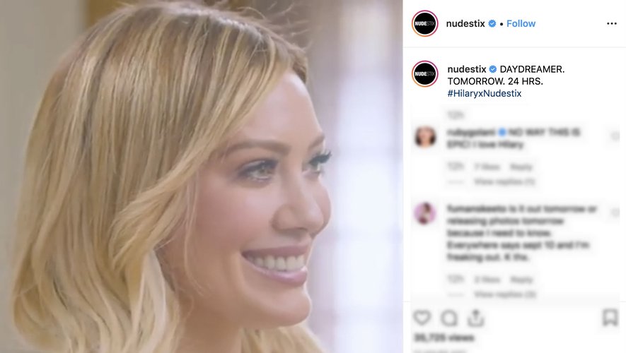 Nudestix sur Instagram 2019 avec Hilary Duff