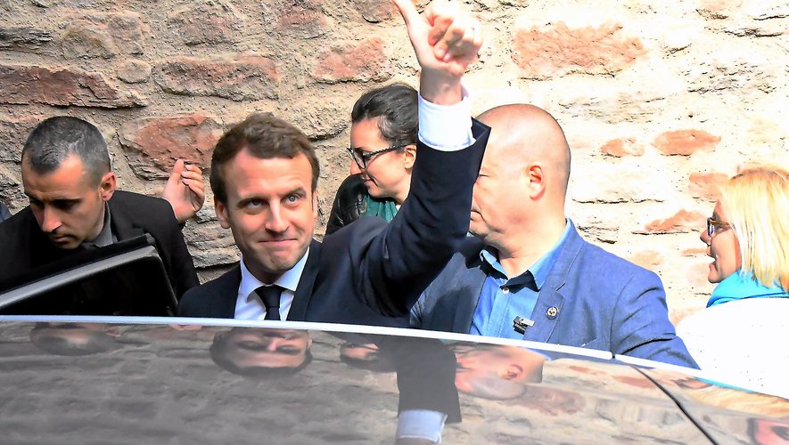 Emmanuel Macron en mai 2017, lors de sa dernière venue à Rodez. Il sera élu Président trois jours plus tard.