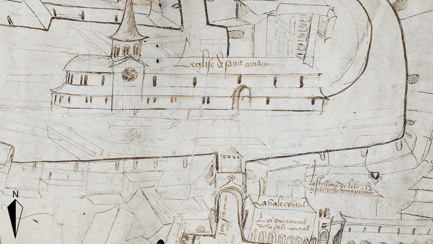 Extrait d’un plan du Bourg daté de 1495, conservé aux Archives départementales de l’Aveyron.