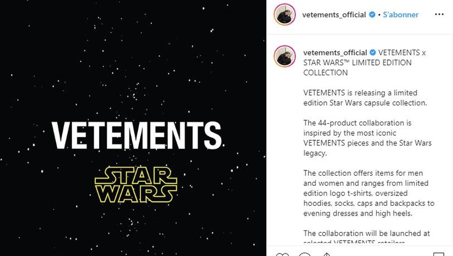 Vetements annonce le lancement d'une capsule à l'effigie de l'univers de Star Wars.