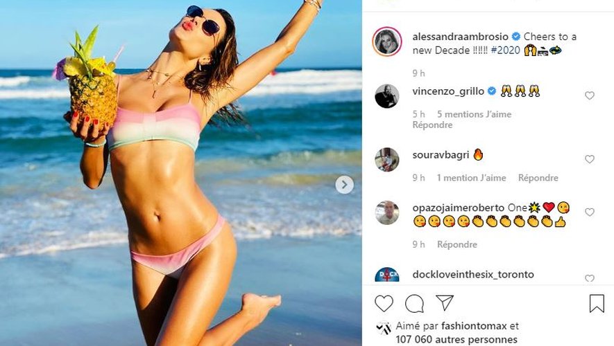 Alessandra Ambrosio opte pour un bikini pour finir l'année 2019 et entamer l'année 2020.