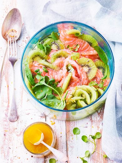 Salade de kiwi et saumon mariné