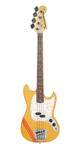 Une basse Fender Mustang de 1969 utilisée par l'ancien bassiste des Rolling Stones Bill Wyman.