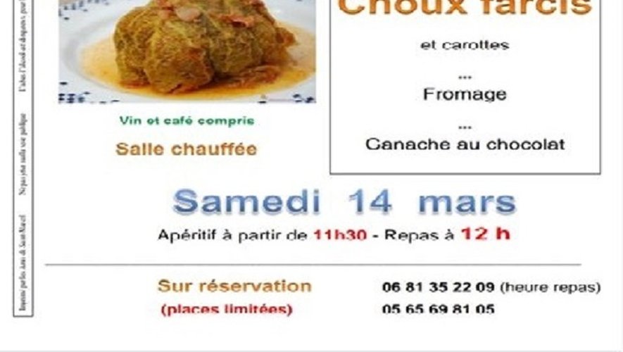 Repas Choux farcis organisé par les "Amis de Saint-Marcel" le samedi 14 mars