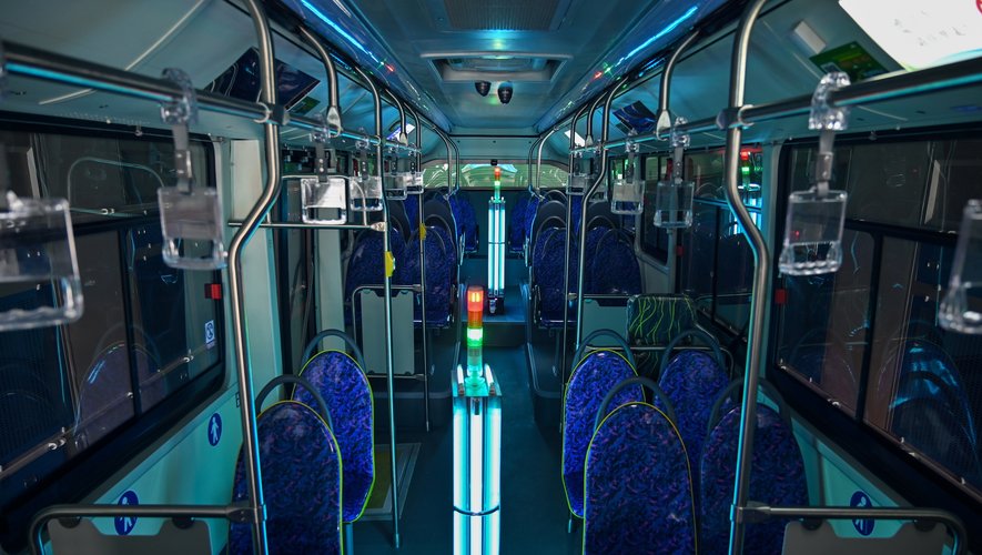 A bus has been disinfected with ultraviolet rays as part of measures against of the COVID-19 coronavirus in Shanghai