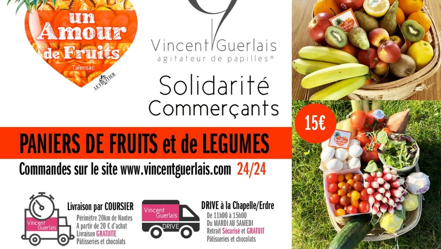 A Nantes, le pâtissier-chocolatier Vincent Guerlais livre des paniers de fruits et légumes durant cette période de confinement