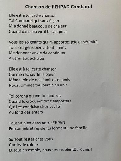 Le texte de la chanson, adapté par les résidants