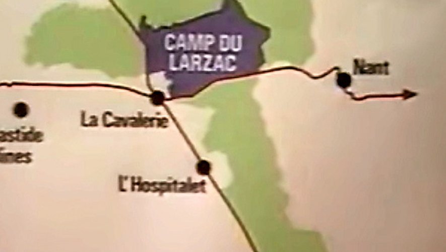 Sur ce document, on visualise l’enjeu de l’extension du camp du Larzac qui si elle ne concernait qu’une poignée d’agriculteurs a mobilisé tous ceux du plateau, de La Couvertoirade à Millau et de Nant à La Bastide-Pradines.