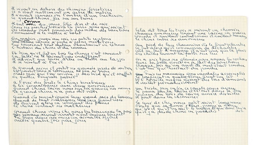 Les manuscrits autographes de Brassens pour la chanson "Le Grand Chêne" sont estimés entre 12.000 et 18.000 euros.