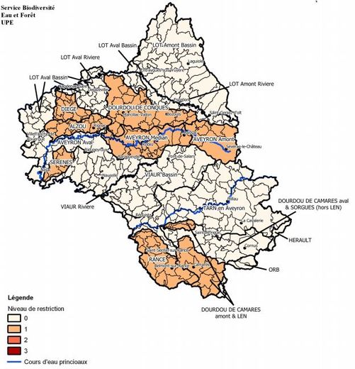Sont concernés les secteurs de Dourdou de Conques, Diège, Aveyron amont (et Serre), Aveyron médian, Alzou, Serène, Dourdou de Camarès amont et Rance.