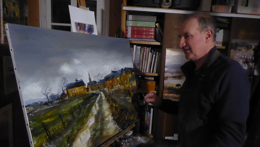 Christian Camviel peignant un paysage des alentours de Gillorgues.