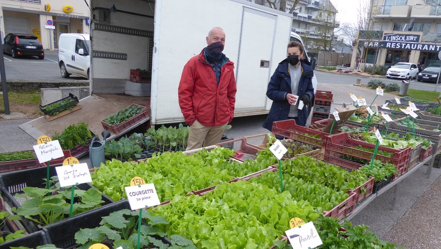 Des fidèles de ce marché, Joël et Anne Vaysse proposant des plants potagers.