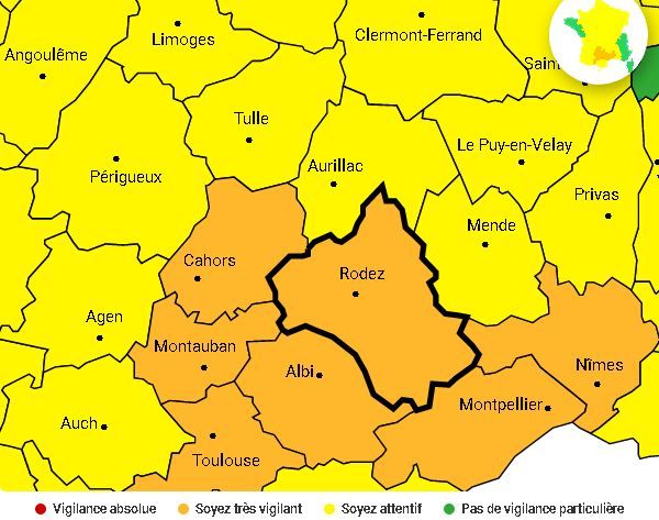 L'Aveyron en vigilance orange.