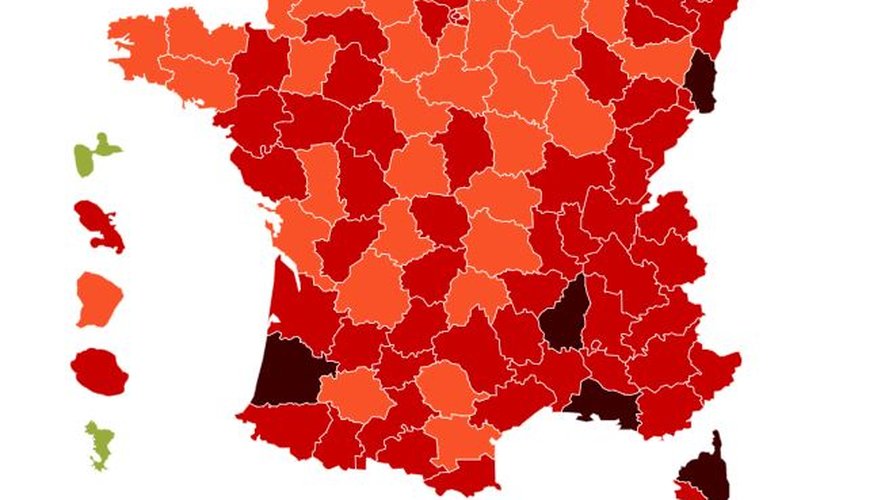 Taux d'incidence en France : nombre de cas cette semaine pour 100 000 habitants au 22 novembre.