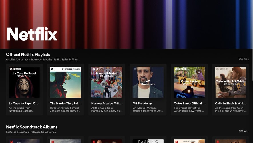 La page "Netflix" sur Spotify est accessible gratuitement.
