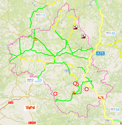 La situation du réseau routier dimanche matin à 9 h.