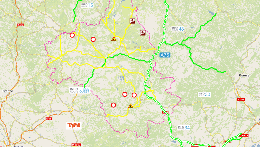 Le site inforoutes12 mis à jour en temps réel annonce la couleur : il est compliqué de circuler ce matin en Aveyron. Il faut ajouter à ce tableau la RN88 et l'A75, gérées par les services de l'Etat.