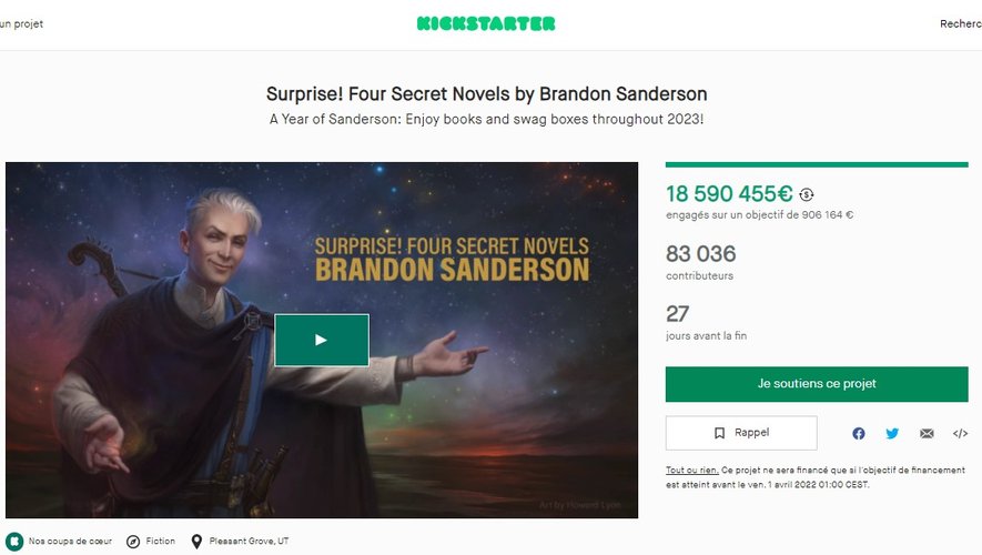 Brandon Sanderson, un romancier américain de science-fiction et de fantasy, est passé par la plateforme collaborative Kickstarter pour financer ses quatre prochains livres.