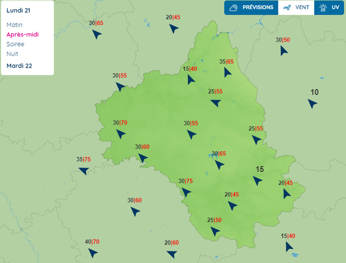 Les plus grosses rafales sont attendues dans l'ouest et le centre de l'Aveyron.
