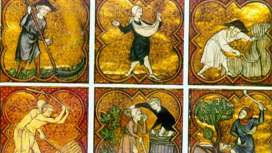 Les travaux agricoles au fildes saisons, miniaturedu XIIIe siècle.