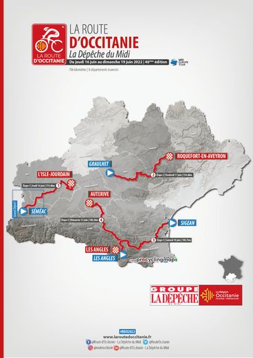 Le tracé de la Route d'Occitanie 2022.