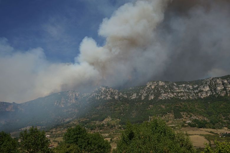 Les flammes sont sur les hauteurs, en face du village.