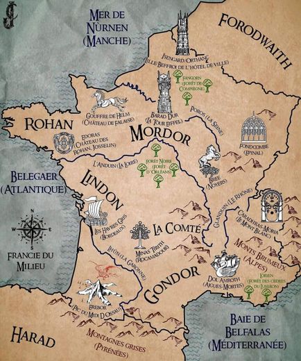 La carte de la France... en version Seigneur des Anneaux !