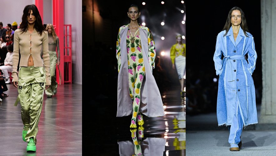 Le pantalon cargo, les imprimés fruités, et le denim comptent parmi les tendances phares repérées à la Fashion Week de Milan pour la saison printemps-été 2023.