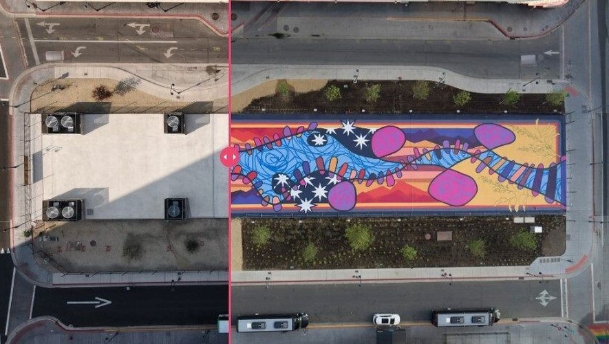 Asphalt Art est une initiative visant à la fois à embellir certains quartiers, mais également à assurer la sécurité des usagers de la route (ici à Reno, aux États-Unis).