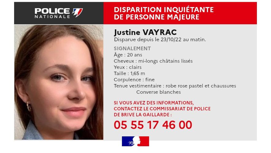 Justine a disparu dans la nuit de samedi à dimanche à Brive-la-Gaillarde.