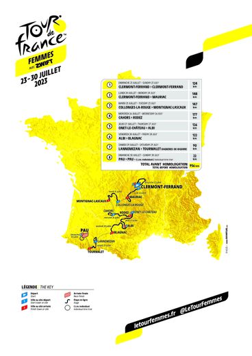 La carte du parcours du Tour de France féminin 2023.