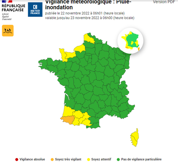11 départements en vigilance pluie-inondation.