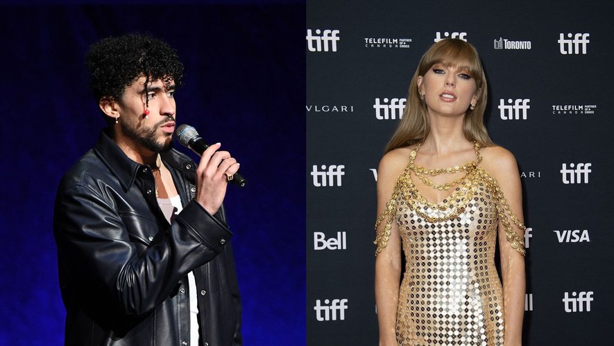 Bad Bunny (G) et Taylor Swift (D) font partie des artistes les plus écoutés sur les plateformes de streaming en 2022.