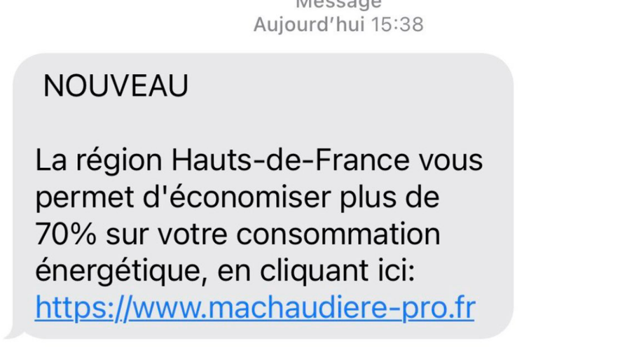 L'identité de la Région Hauts-de-France a été usurpée dans ce SMS, il ne faut surtout pas donner suite.