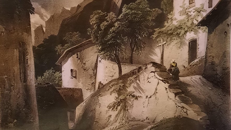 Magnifique lithographie d’Émile Lassale, milieu du XIXe siècle, on voit encore la tour ronde.