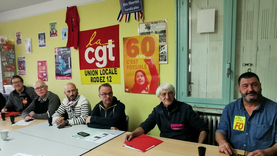 Sept des huit syndicats aveyronnais réunis avant la manifestation du 19 janvier.