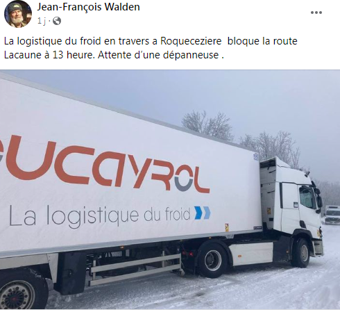 Ce mercredi 18 janvier, les poids lourds qui ont testé la route entre Saint-Sernin et Lacaune y ont été pour leurs frais.