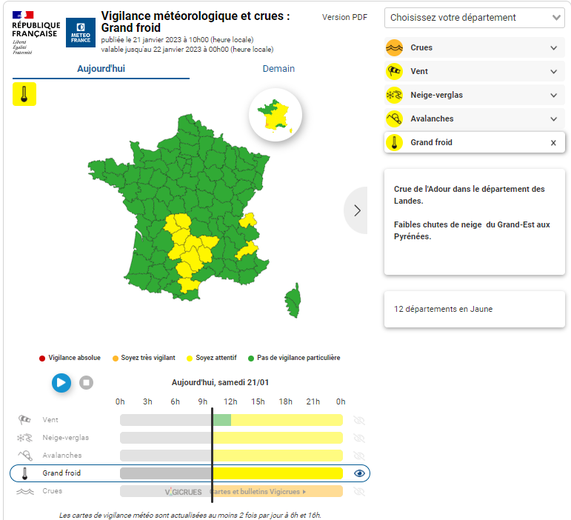 Les douze départements placés en vigilance jaune grand froid.