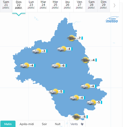 Les températures en Aveyron dimanche 22 janvier au matin.