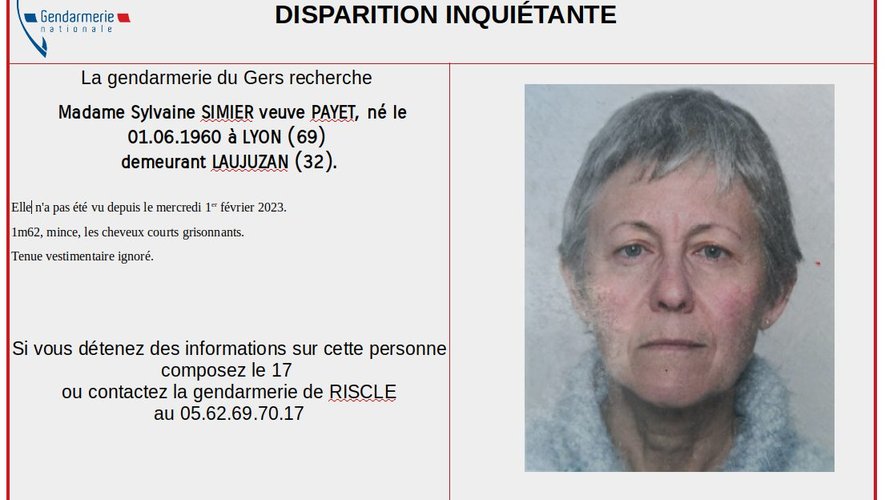 Sylvaine Simier est introuvable depuis mercredi 1er février 2023.